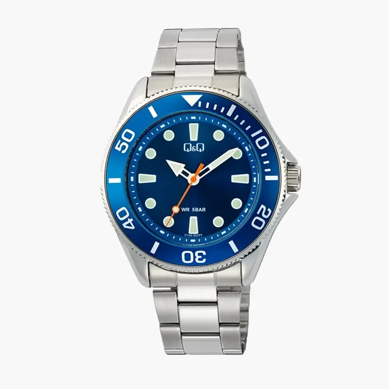 Q&Q Japan Quartz Blue Dial Silver-tone Men's Watch- C72A-002PY